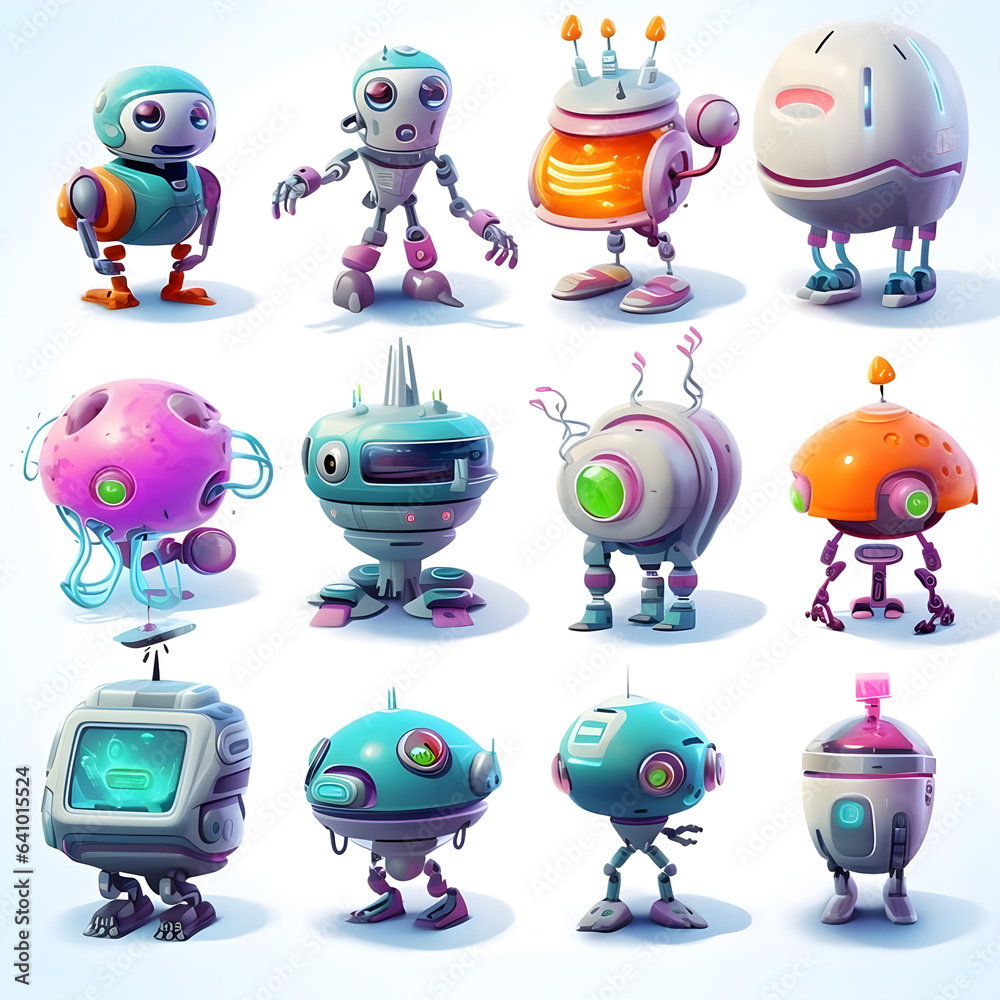 set of cartoon robots set of cartoon robots