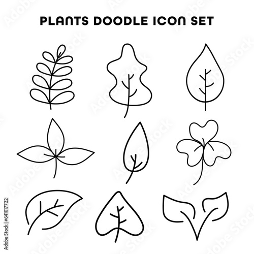 Plants doodle icon set, hand drawn, vector