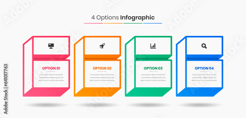 Vector Business Infographic Presentation Template with Abstract Design, 4 Options and Icons
