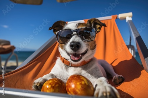 Laid-Back Jack Russell: Unwinding on Vacation on the beach. Generative AI © Anthony Paz