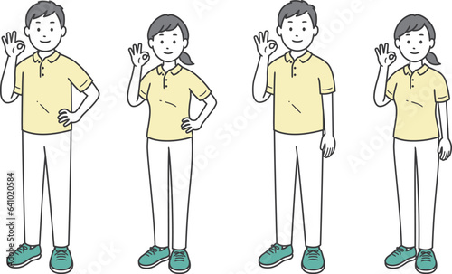 OKポーズをする介護士男女斜め