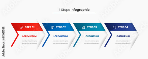 Vector Business Infographic Presentation Template with Abstract Design, 4 Steps and Icons
