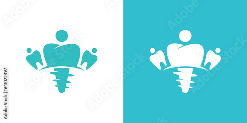 Family dental implant logo design vector, concept of dental health, family dental care and dentist logo template