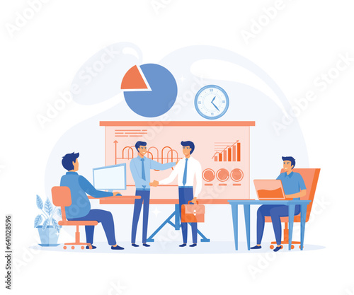 Professional recognition concept. People congratulating colleague with business achievements. Boss praise best employee. flat vector modern illustration 