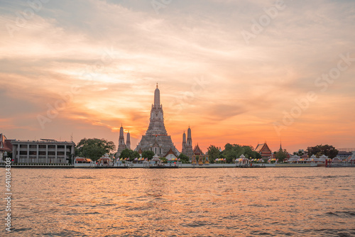 Wat Arun Temple during Sunset at Chao Praya River Bangkok, Thailand. © Peter