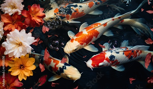 Koi fishes swimming in a koi fish pond created with AI
