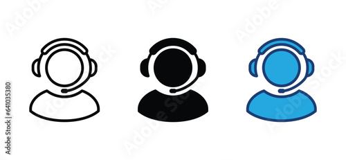 Customer support, operator, assistance, technical support, customer service, call center, hotline, staff, agent, service icon vector set in line and flat style for app and website. Vector illustration