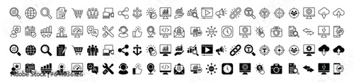 SEO line icons set. Search Engine Optimization icon symbol collection. Search, analytics, marketing, analysis, traffic, link, development, optimization, websites, social media, business, and other