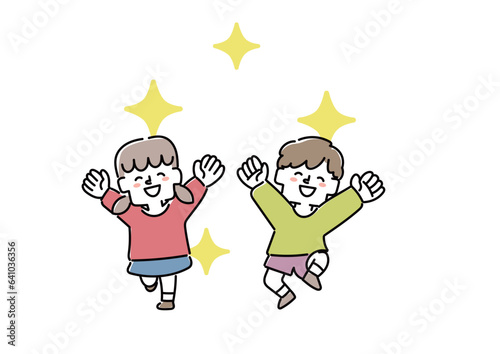 とても喜んでいる男の子と女の子