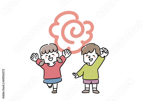 花丸と男の子と女の子のイラスト