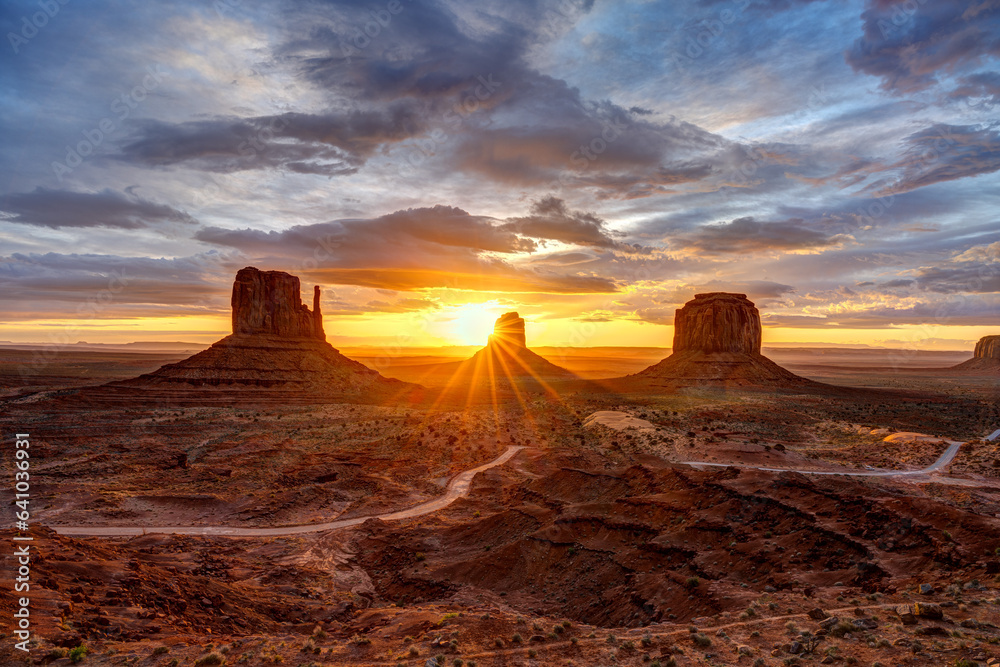 Dramatic sunrise in the famous Monument Valley in Arizona, USA