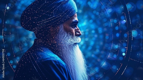 Guru Nanak Jayanti, Abstract illustration, Guru Nanak, Low poly blue. Polygonal, Generative ai photo