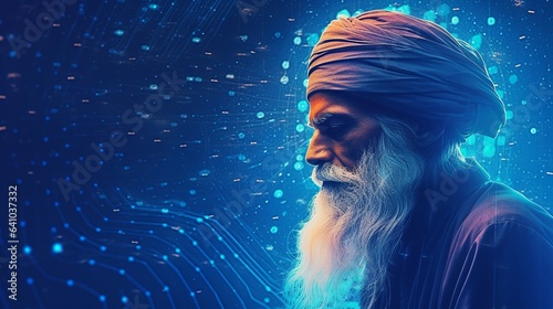 Guru Nanak Jayanti, Abstract illustration, Guru Nanak, Low poly blue. Polygonal, Generative ai photo