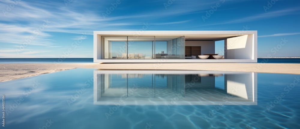 Building Exterior luxury of living room with sea view by generative AI illustration. Building Exterior luxury of living room with sea view by generative AI illustration.