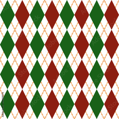 Checkered zigzag gingham. Seamless dagger pattern vector background green red pattern for plaid fabric decoration