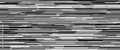 Seamless irregular lines pattern. White tv noise repeating background. Black and white horizontal random lines backdrop. Glitch or failure concept wallpaper. Vector graphic design illustration