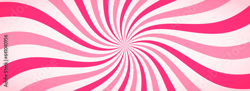 Candy color sunburst wallpaper. Abstract pink cream sunbeams design background. Colorful spinning lines for template, banner, poster, flyer. Sweet rotating cartoon swirl or whirlpool. Vector backdrop