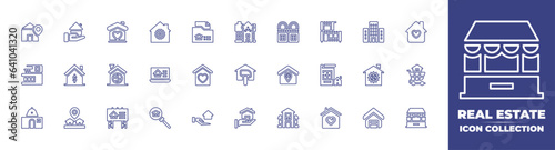 Real estate line icon collection. Editable stroke. Vector illustration. Containing villa, repair, buy home, house, location, container, project, settings, real estate, property, documents, and more.