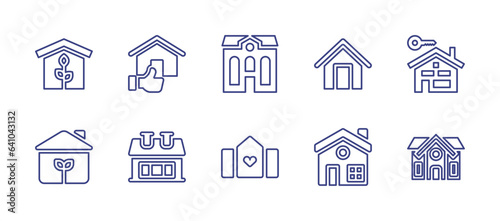 Real estate line icon set. Editable stroke. Vector illustration. Containing eco house, home, real estate, house.