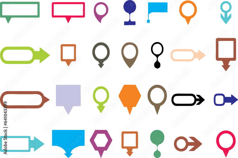 Map pointer and marker set. Different pin pointer icon set. Different
