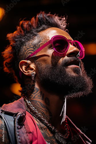 Portrait of a Man with Tattoos Wearing Sunglasses with Bright Saturated Colors