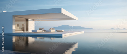 Building Exterior luxury of living room with sea view by generative AI illustration. © MOMO