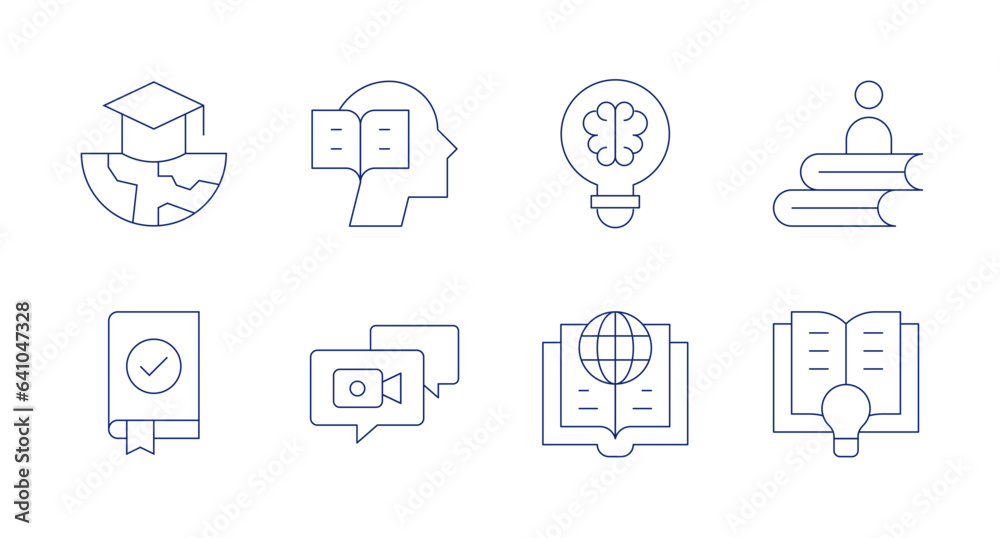 Knowledge icons. editable stroke. Containing knowledge, learning, read, webinar, creative, geography.