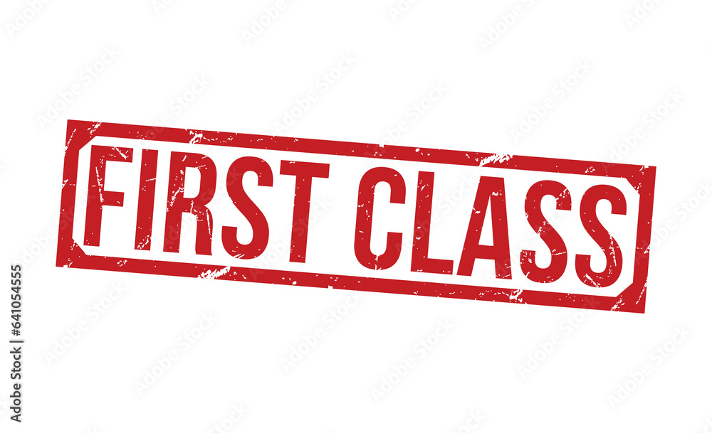 First class stamp red rubber stamp on white background. First class stamp sign. First class stamp.