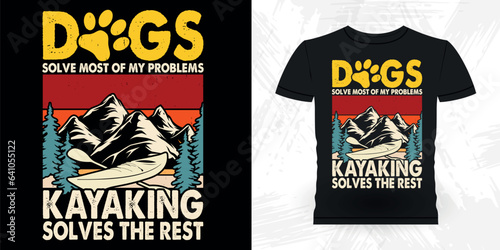 Dog Lover Funny Paddling Boat Retro Vintage Kayaking T-shirt Design