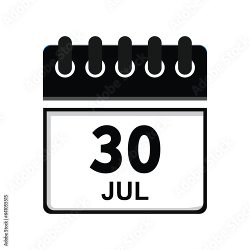 calender icon, 30 july icon with white backgroundt photo