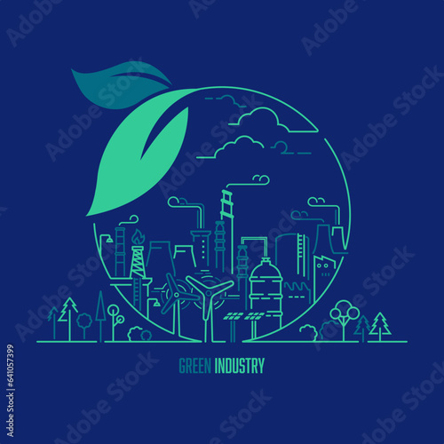 concept of green industry or industry 4.0, graphic of power plant with sustainable element