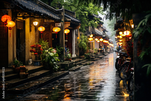 Old chinese town with narrow streets in a rainy day © Adrian Grosu