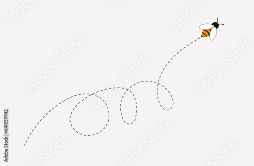 The flight path of a bee, a trace with a dotted line. The buzzing of an insect, a path with a loop in space. Bee or a wasp icon. Apiology research concept, flight process. Doodle vector illustration. photo