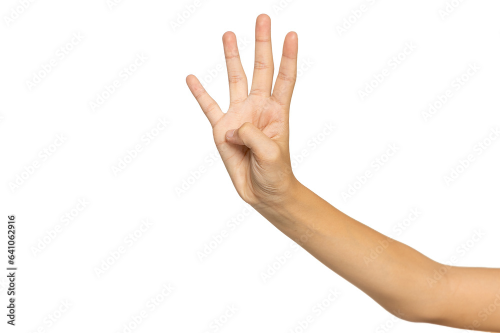 Female caucasian hand gestures isolated on white background with. Female caucasian hand gestures isolated on white background with.