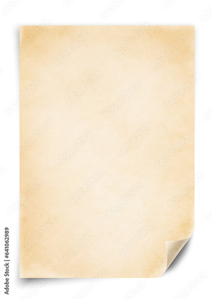 Old page corner curl or old empty sheet of paper with rolled edges. Png transparency