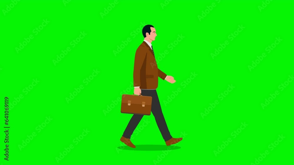 Side view of businessman with briefcase walking. Cartoon people animation Side view of businessman with briefcase walking. Cartoon people animation