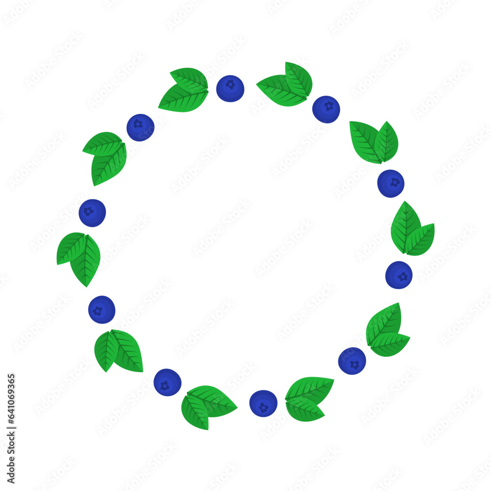 Blueberries round flat frame on white background Blueberries round flat frame on white background