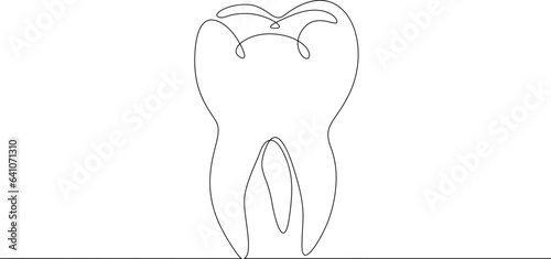 Continuous one single line drawn Tooth logo.Dentistry.The molar tooth.
