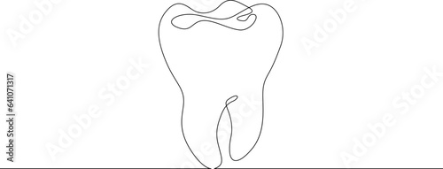 Continuous one single line drawn Tooth logo.Dentistry.The molar tooth.