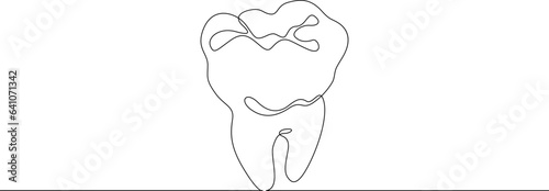 Continuous one single line drawn Tooth logo.Dentistry.The molar tooth.