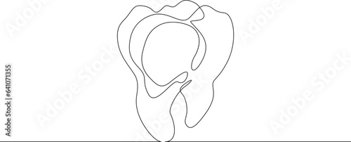 Continuous one single line drawn Tooth logo.Dentistry.The molar tooth.