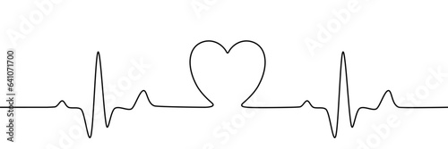 One heart and heartbeat graph with continuous line. Minimal Vector Design.