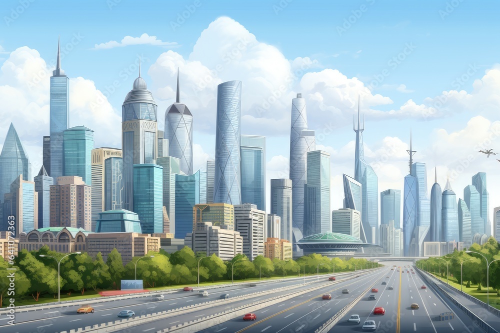 Shanghai skyline with modern skyscrapers and highway, China, CBD skyline full city view and tall financial buildings in Beijing, China. white background, AI Generated