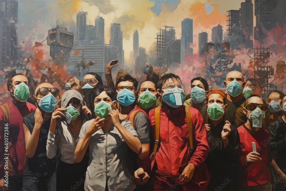 Unidentified people wearing face mask to protect against COVID-19 in Kuala Lumpur, Malaysia. Celebrate resilience and unity during the COVID-19 pandemic, AI Generated