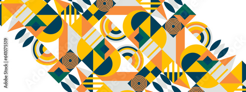 Colorful geometric mosaic of shapes and symbols. Abstract background.