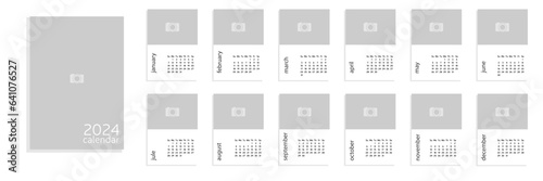Calendar 2024 A4 empty for photo. Week start Sunday. Vector illustration.