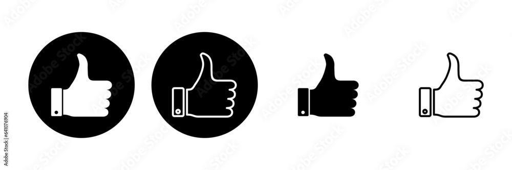 Thumbs up icon set. Hand like. Like icon vector. Thumbs up icon set. Hand like. Like icon vector.