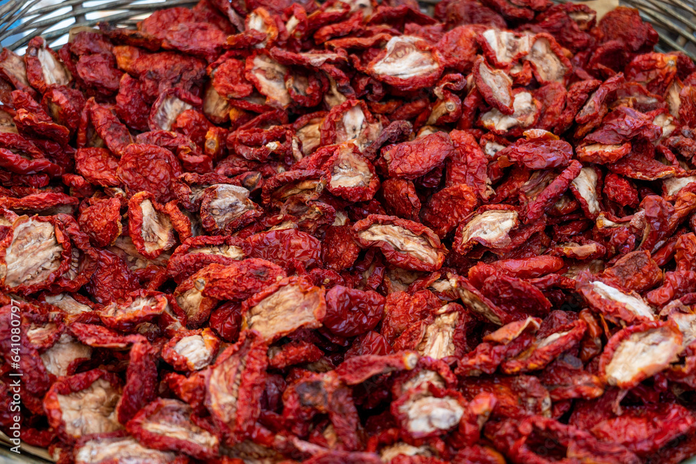Dehydrated tomatoes, typical of the Puglia region, in southern Italy, widely used in Mediterranean cuisine
Dehydrated tomatoes, typical of the Puglia region, in southern Italy, widely used in Mediterranean cuisine