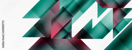 Vivid abstraction unfolds. Triangles in seamless harmony, composing dynamic geometric backdrop. Interplay of angles and hues forms captivating tapestry, evoking modernity and artistic allure