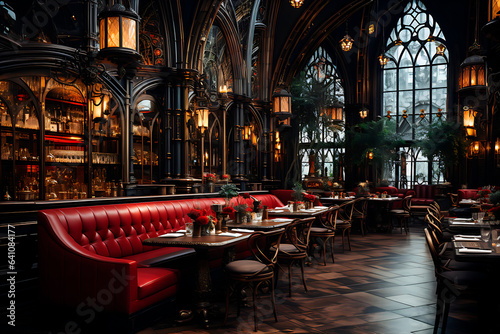 lobby bar in hotel  gothic style  ai generated